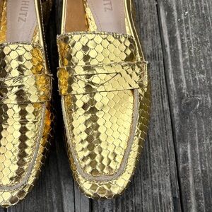 SCHUTZ Gold Snake-Patterned Loafers